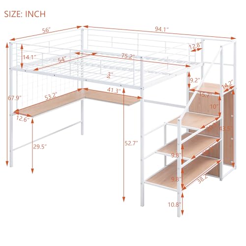 Bellemave Full Size Loft Bed with Desk and Storage Stairs, Full Loft Bed with Storage Stairs/Ladder, Loft Bed Full Size for Adults, Kids, Teens Metal, Black