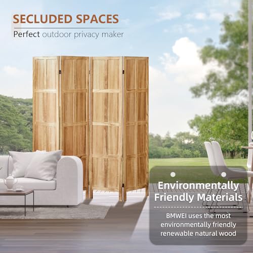 4 Panel Room Divider, 5.6 FT Folding Privacy Screen Room Divider, Partition Divider for Room Separation, Wooden Room Screen Divider Freestanding, for Home Office, Bedroom (Light Brown)