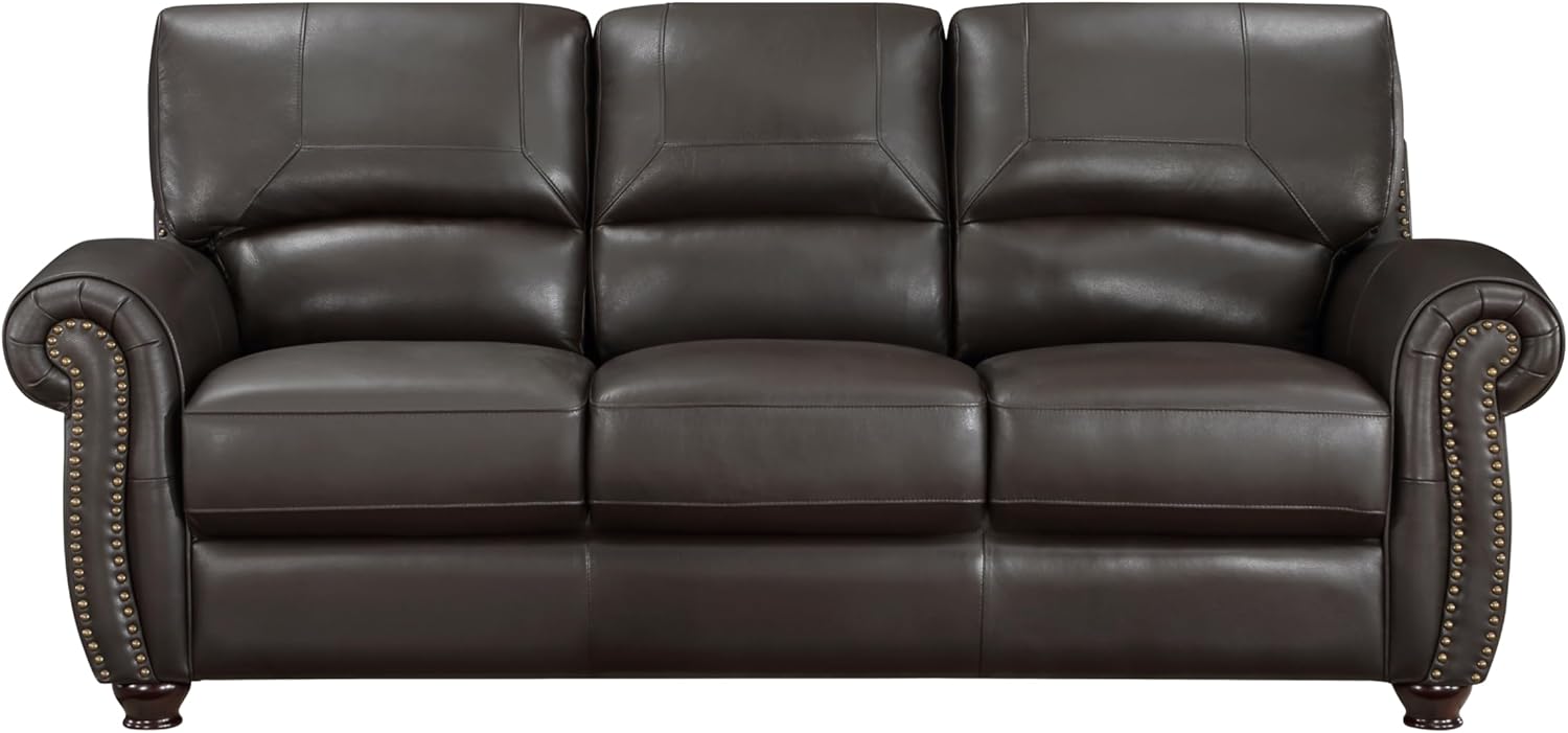 Traditional Living Room 3pc Sofa Set Brown Leather Plush Sofa Loveseat Chair