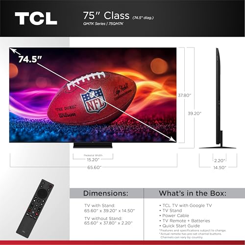 TCL 55-Inch Class QM7K Series QD-Mini LED 4K UHD Google Smart TV Best Premium Mini-LED TV - QLED, 144hz, 240hz Gaming Rate, Anti-Reflective Screen, Bang & Olufsen Audio, Atmos (55QM7K, 2025 Model)