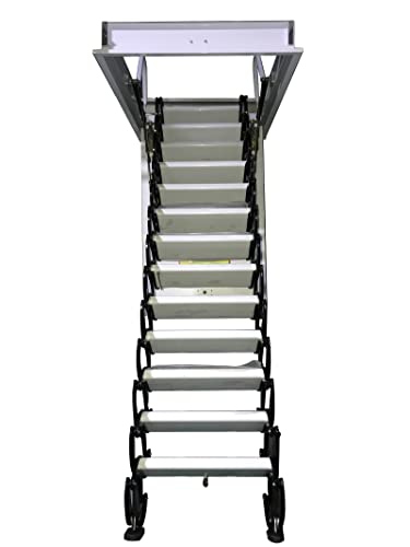 TECHTONGDA Attic Ceiling Pull Down Ladder Extension Folding Stairs Retractable Attic Folding Ladder with 28 x 35 Inch Opening Size and 9.8 feet Height for Ceiling