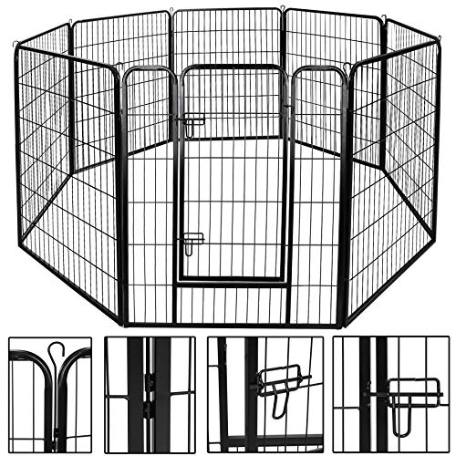 LEMY 16 Panels 32 in Pet Playpen Heavy Duty Metal Dog Exercise Fence Barrier，Outdoor & Indoor Foldable Pet Exericse Pen w/Door,Black