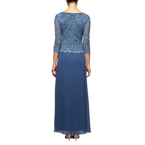 Alex Evenings Women's 3/4 Sleeve Stretch Lace Bodice One Piece Mother of The Bride Dress (Petite and Regular Sizes)