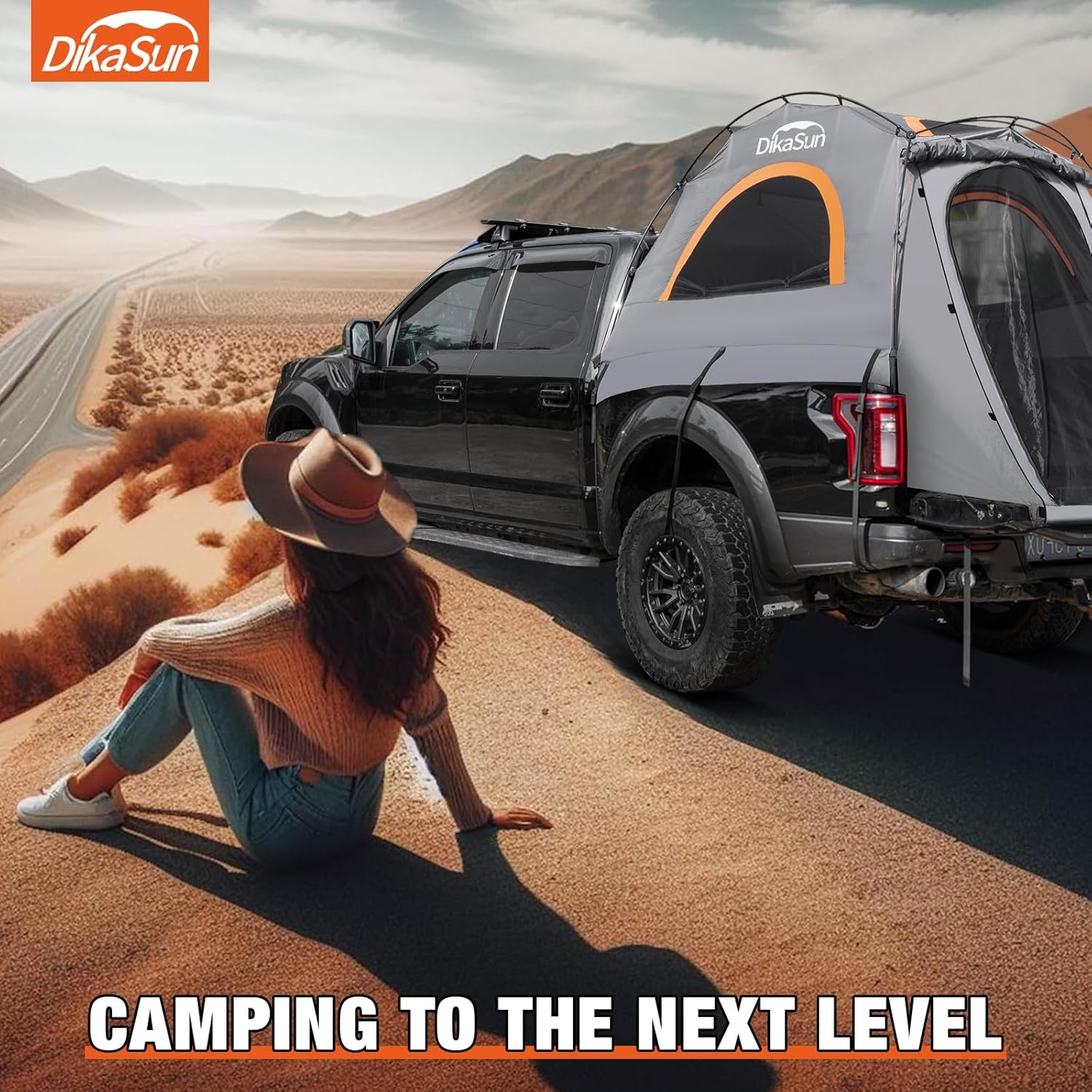 Pickup Truck Bed Tent: Double Layer Quick Setup Pickup Tent 6.4-6.7 Ft, Waterproof PU3000mm Tear-Resistant Truck Tent for Camping (Grey)
