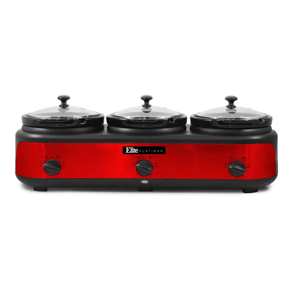 Elite Platinum Triple Slow Cooker Buffet, Red