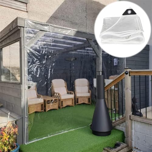 Clear Tarpaulin with Eyelets, Heavy Duty Waterproof 0.35mm PVC Glass See Through Tarp Cover Sheet for Garden Furniture,Pool,2.5 * 5M,Clear