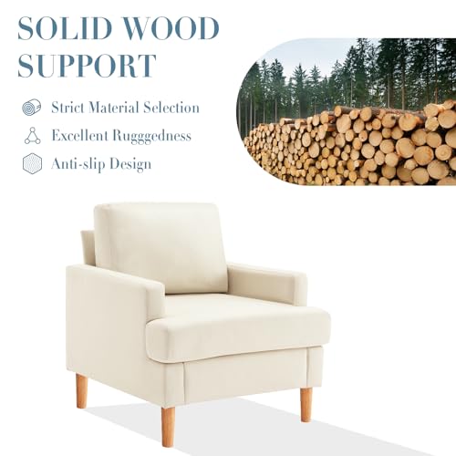 Apicizon Grey Accent Chair Set of 2, Modern Mid-Century Linen Armchair for Living Room, Comfy Upholstered Reading Accent Chairs, Single Sofa Chair with Wood Legs for Bedroom,Gray
