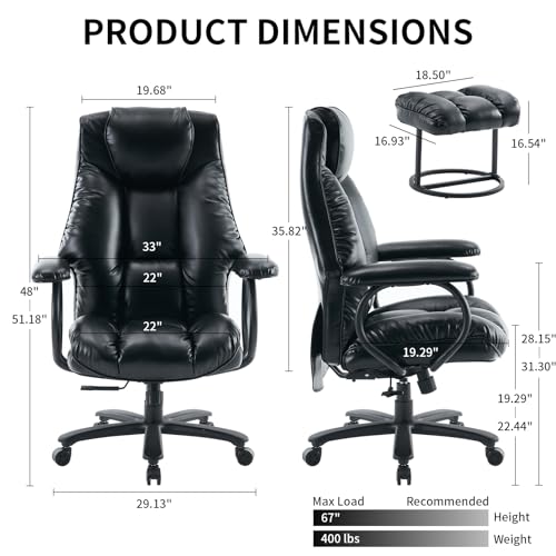 Office Chair Big and Tall, High Back Home Office Chair 400 lbs, Executive Chair, Desk Chair, Ergonomic Office Chair with Padded Armrest, Swivel Computer Chair PU Leather (Dark Brown)