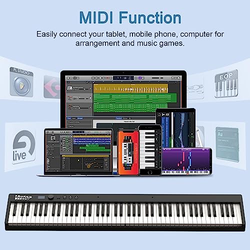 Veetop 88 Key Keyboard Piano Folding Piano with Full Size, Electric Piano Wood Grain Touch Sensitive Keyboard with Bluetooth MIDI Portable Digital Piano for Beginners and Travel (White)