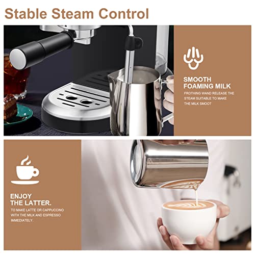 20 Bar Espresso Machine, 1350W High Performance, 1.4 Ldetachable transparent water tank, Thermo block beating system,With safety valve (Black)