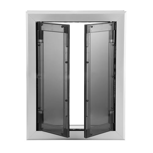 Large Dog Door, Weatherproof Aluminum Dog Door with Automatic Closing Double Panels Easy to Install Pet Door for Large Dogs and Cats, Closing Panel Included