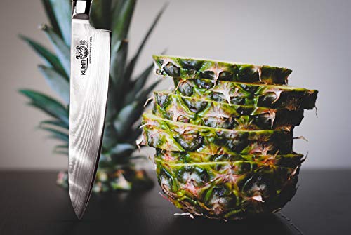 KUMA Professional Damascus Knife - 8 Inch Japanese Chef Knife, AUS10 Core - Corrosion And Stain Resistant - G10 Handle & Sheath Made Of Hardened Carbon steel