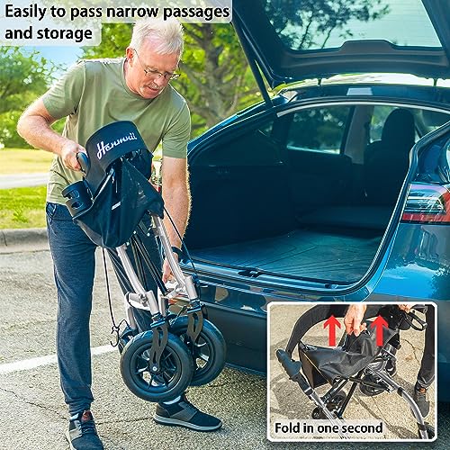 Rollator Walker for Seniors, Lightweight Foldable All Terrain Rolling Walker with seat, Aluminum Walkers with 10 inch Rubber Wheels, Handles and Backrest for Seniors and Adult