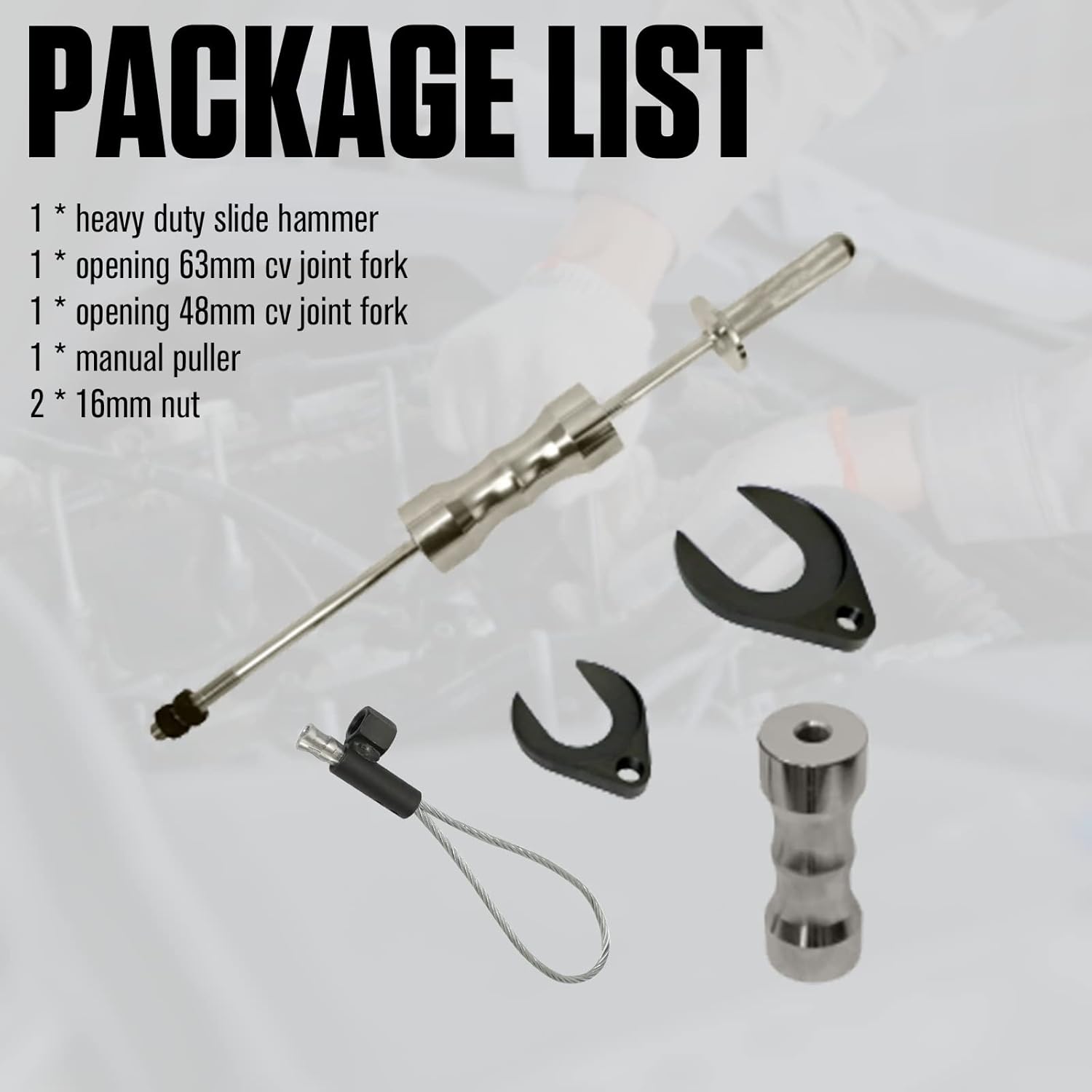 Inner CV Joint Puller Slide Hammer Front Wheel Drive Axle Half Shaft Removal Tool Kit CV Axle Removal Tool Slide Hammer 63mm 48mm CV Joint Fork Adapter Attachments