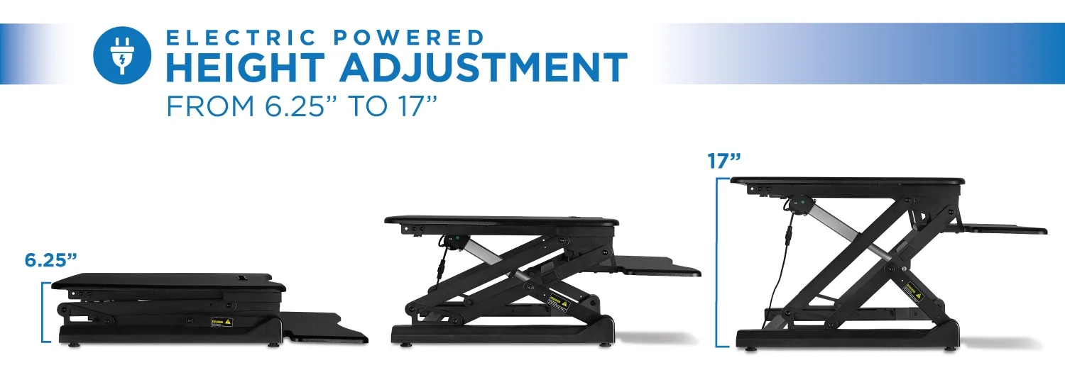 Mount-It! Electric Standing Desk Converter | Motorized Sit Stand Desk With Built In USB Port | Black