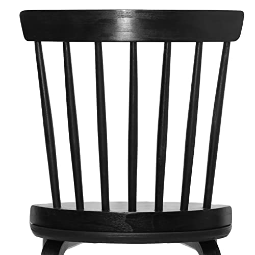Farmhouse Dining Chairs Set of 4, Solid Wood Windsor Side Chair with Bentwood Legs Armless Black Spindle Back Kitchen Chairs for Dining Room Living Room, Black