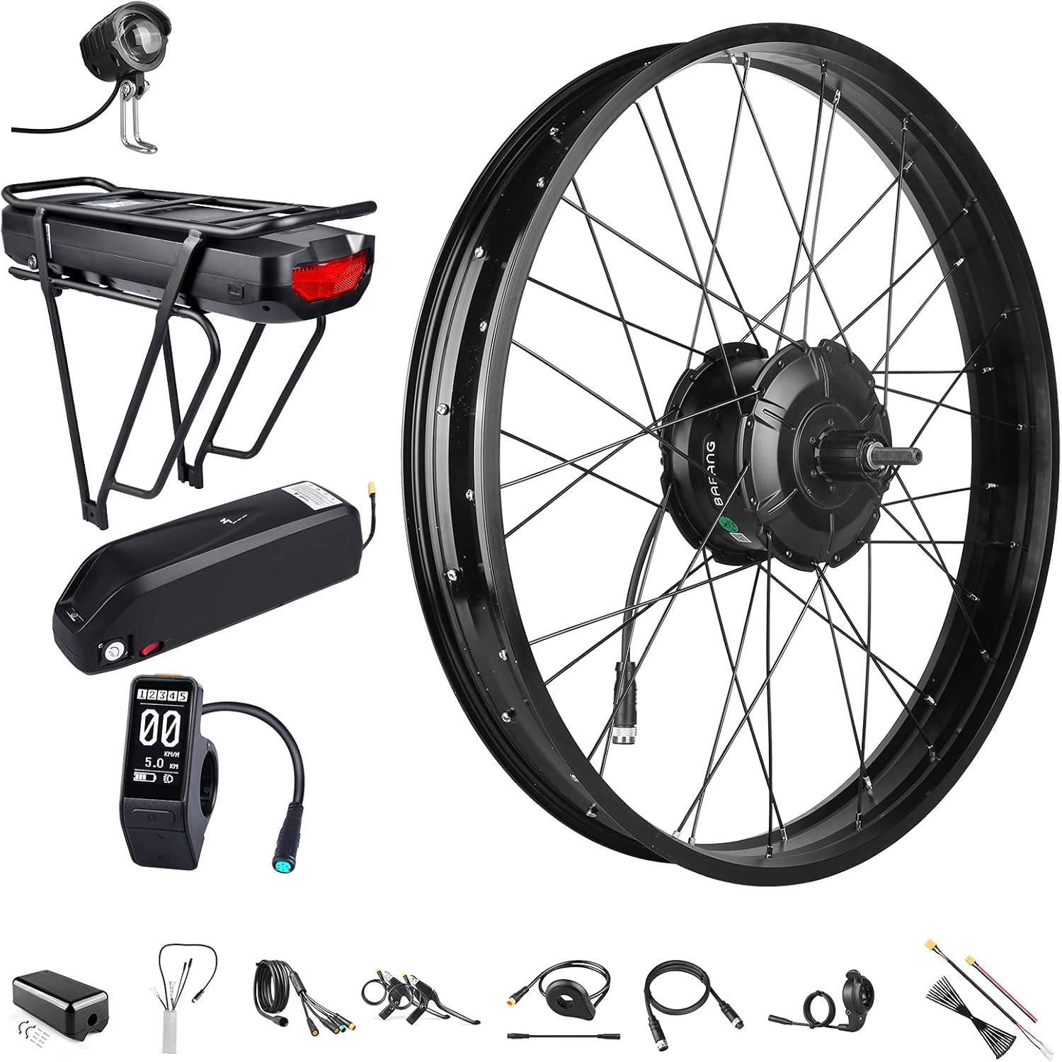 BAFANG 48V 1000W Rear Hub Motor Ebike Conversion Kit for 26 Fat Tire Bikes Cassette Rear Wheel Brushless Hub Motor Drive Electric Bicycle Conversion Kit with Optional Display and Ebike Battery