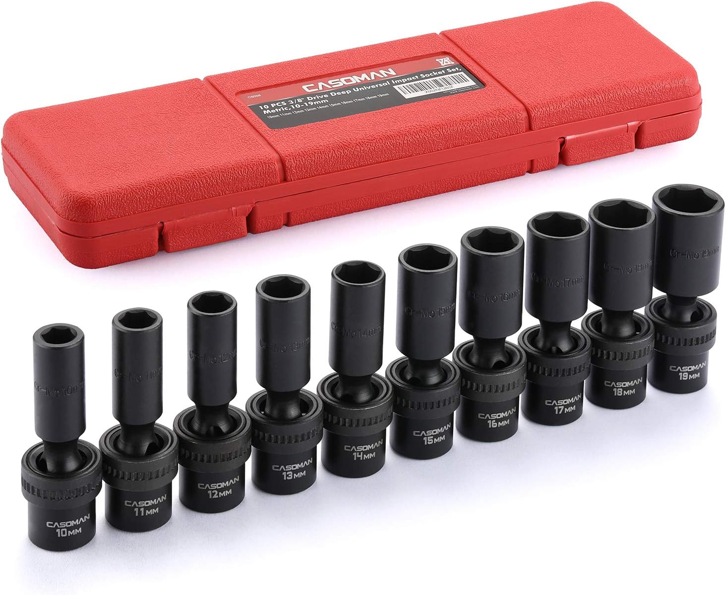 CASOMAN 15 PCS 3/8" Drive Shallow Universal Impact Socket Set, 6 Point, Metric,8-22mm