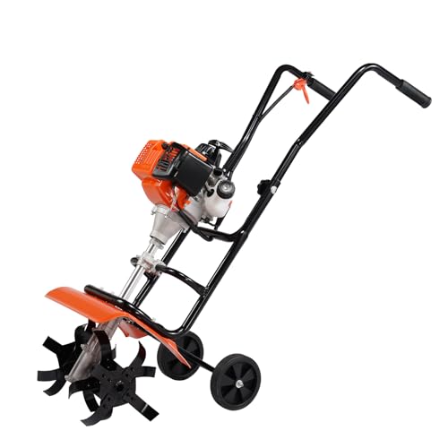 VEVOR Tiller Cultivator Gas Powered, 43CC 2-Stroke Garden Cultivator, Tiller with 4 Steel Adjustable Front Tines for Lawn, Garden and Field Soil Cultivation