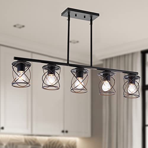 Kitchen Island Light, 4-Light Dining Room Lighting Fixtures Hanging, Farmhouse Linear Pendant Light for Kitchen Island Table Living Room with Adjustable Rods, Brushed Nickel
