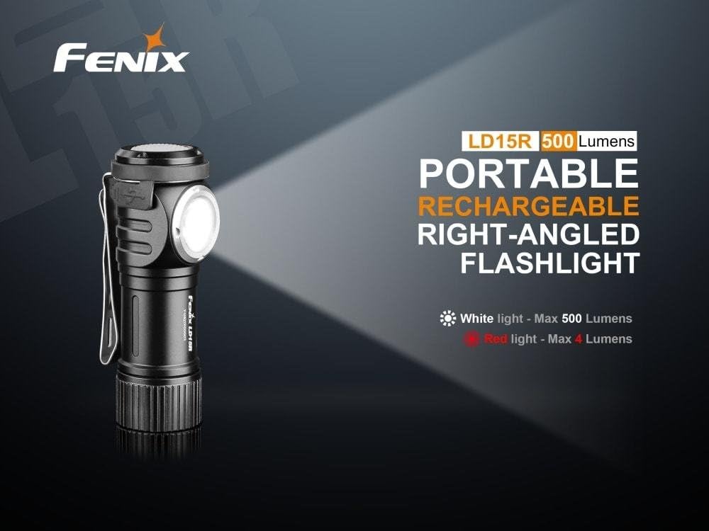 FENIX LD15R 500 Lumen USB rechargeable right angled task light/Flashlight with EdisonBright USB charging cable Pack of 2
