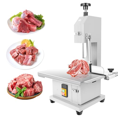 Meat Cutting Bandsaw Machine, 1500W Electric Bone Saw for Butchering with 19" x 14" Stainless Steel Workbench, 8 Saw Blades, 0.04-3.9" Cutting Thickness, Frozen Meat Cutter for Ribs (1500W)