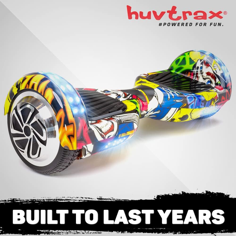 HUVTRAX Graffiti Hoverboard | Latest Model w/ Durable 6.5 Aluminum Wheels (NOT Plastic) Built-in Bluetooth & Speaker, Fun LED Lights, and Carrying Case