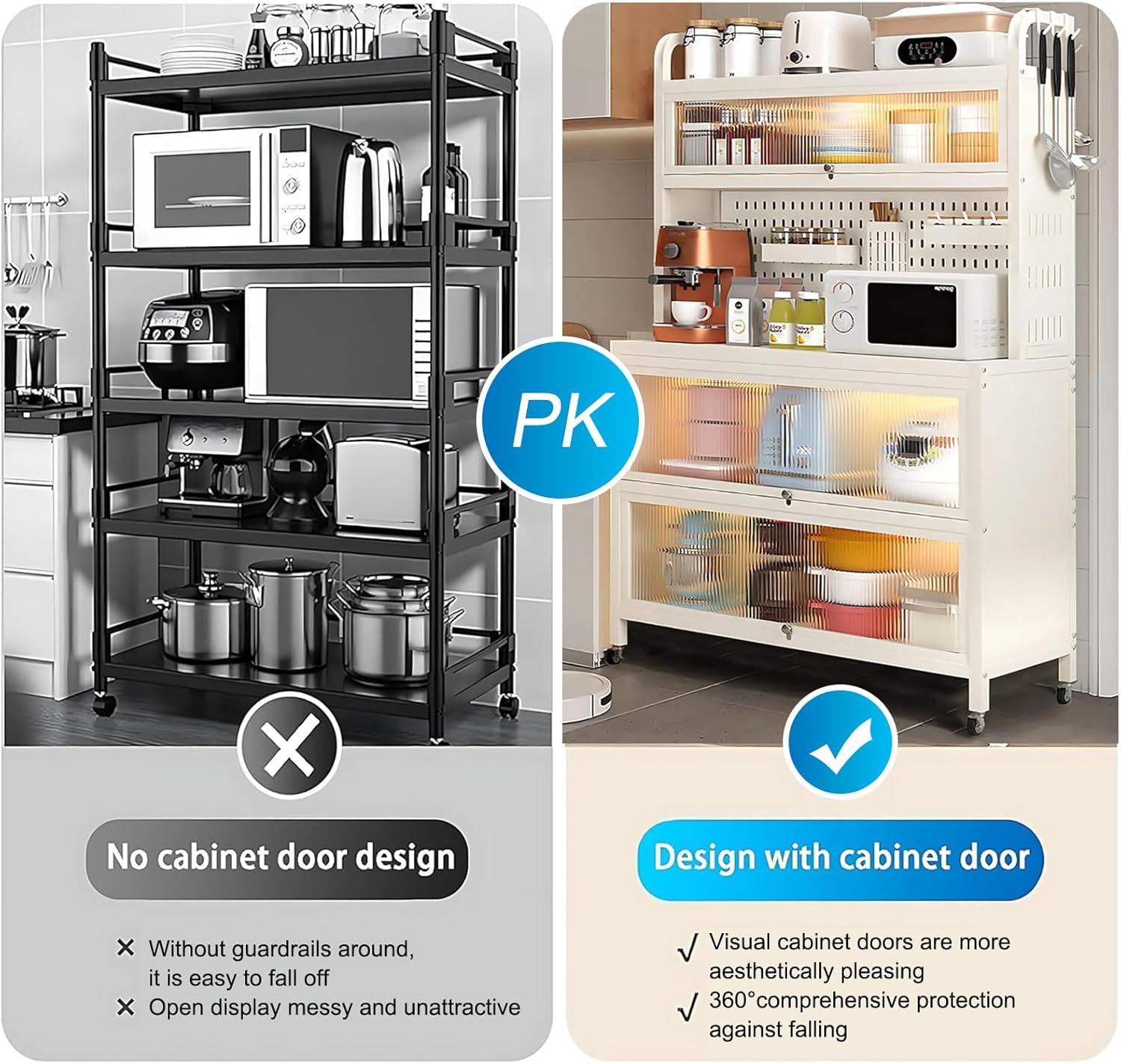 5-Tier Bakers Rack for Kitchen, Kitchen Storage Cabinets with Flip Door, Microwave Stand with Storage, for Kitchen Hutch, Home, Office, Pantry, Garage, White