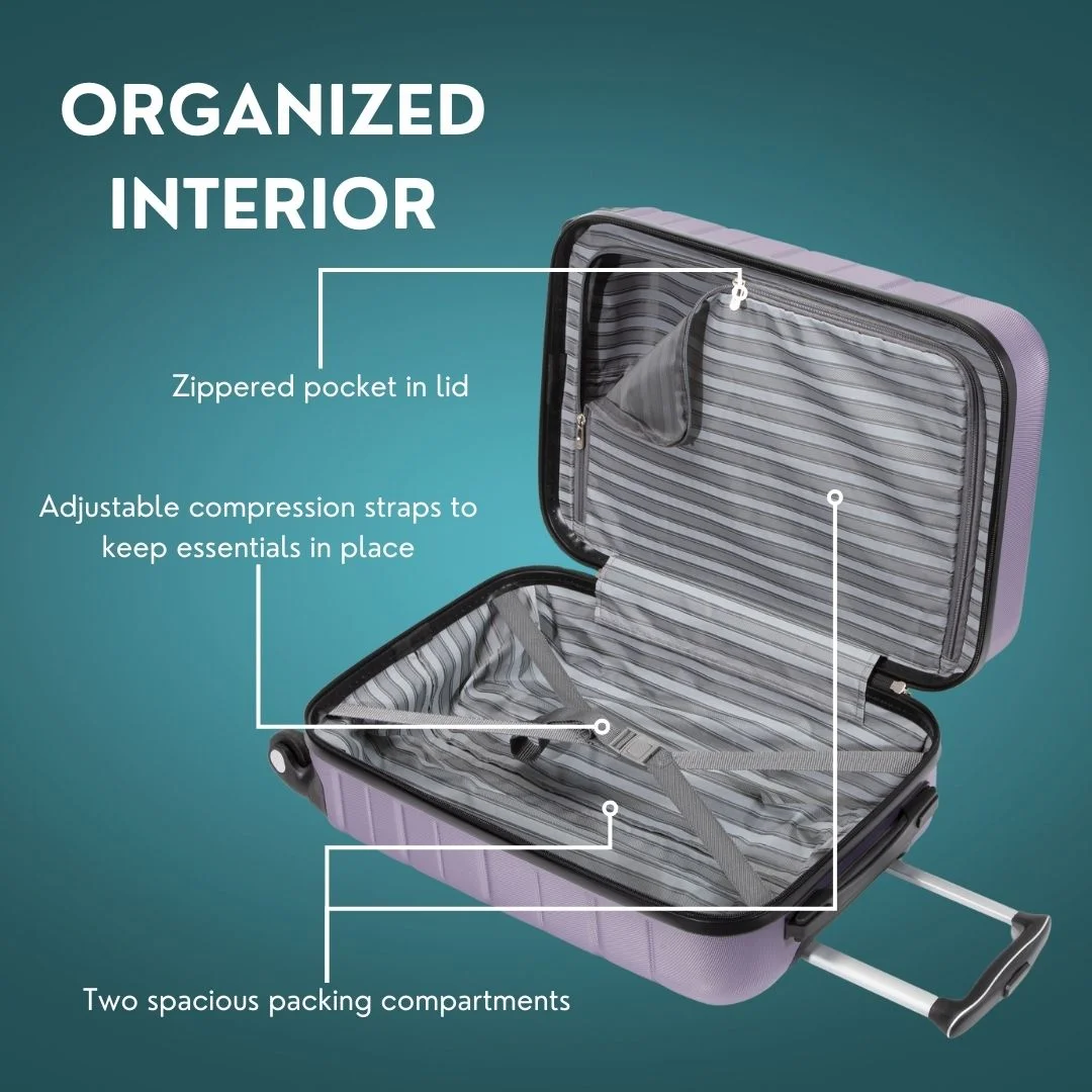 Skyway Luggage 20" Epic 2.0 Hardside 4 Wheel Spinner Luggage, Carry-On, Silver Lilac