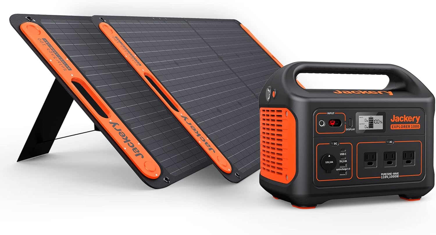Jackery Solar Generator 1000, Explorer 1000 and 2X SolarSaga 100X with 3x110V/1000W AC Outlets, Solar Mobile Lithium Battery Pack for Outdoor RV/Van Camping, Emergency…