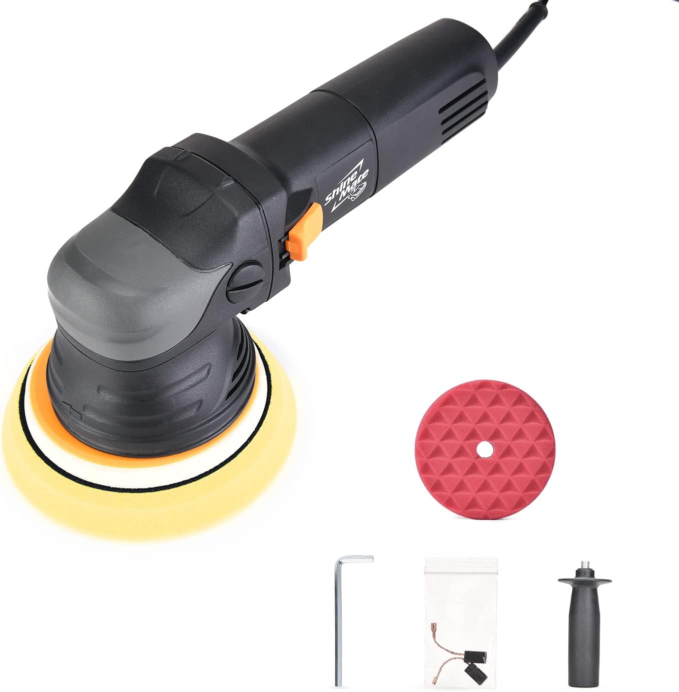ShineMate Dual Action Polisher for Car Detailing, 5" 12mm Throw Random Orbital Polisher with 2 free pads with 6 Variable Speed Setting