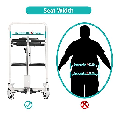 Electric Transfer Chair Patient Lift (4 in 1) for Home, 180° Split Seat, 330 lbs Load-Bearing for Elderly Disabled Handicapped (Eclectic, White, Black)