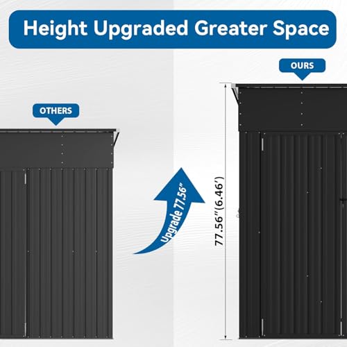8'x4' Shed Galvanized Steel Storage Sheds with Triple Doors Weatherproof Outdoor Utility Sheds, Dual Lock Lean to Shed with Sloped Roof for Mower, Bike, Generator, Garden Tools (Black)
