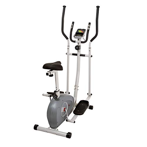 Sunny Health & Fitness 2-in-1 Magnetic Elliptical Upright Bike Essential Workout, Full-Body Exercise, Adjustable Seat Plus Multi-Function Digital Monitor, Optional SunnyFit App Bluetooth Connectivity