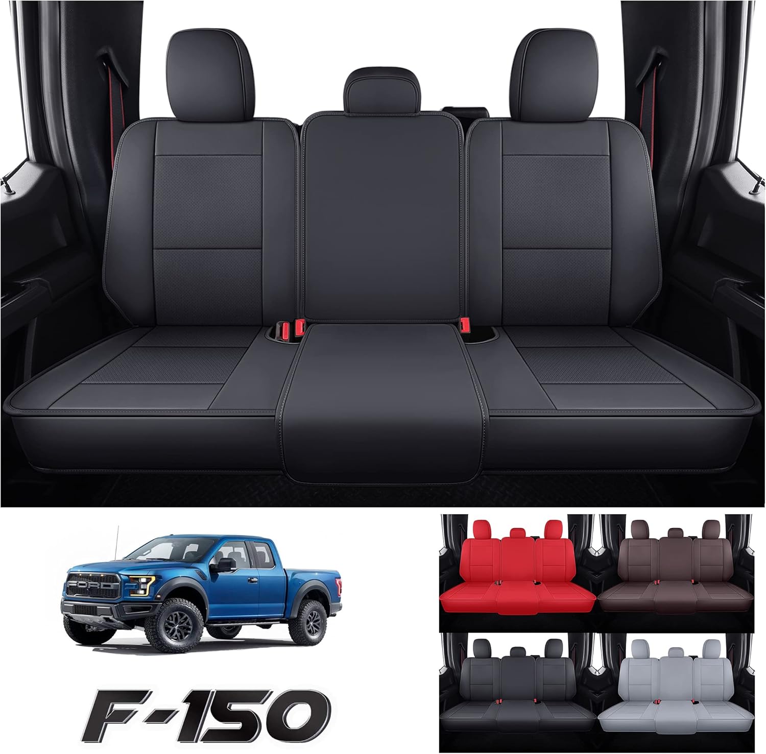 Car Seat Cover Fit for Ford F150 Truck, Leather Automotive Vehicle Cushion Protectors Customized Compatible with Ford F150 2009-2022，2017-2022 F250/F350…