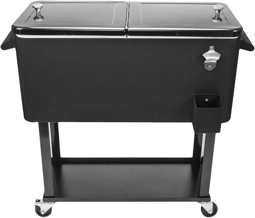 80 Quart Rolling Ice Chest, Portable Patio Party Bar Drink Cooler Cart, with Shelf, Insulated Rolling Cooler Cart with Bottle Opener, Mobile Cooler on Wheels, Rolling Cooler Cart