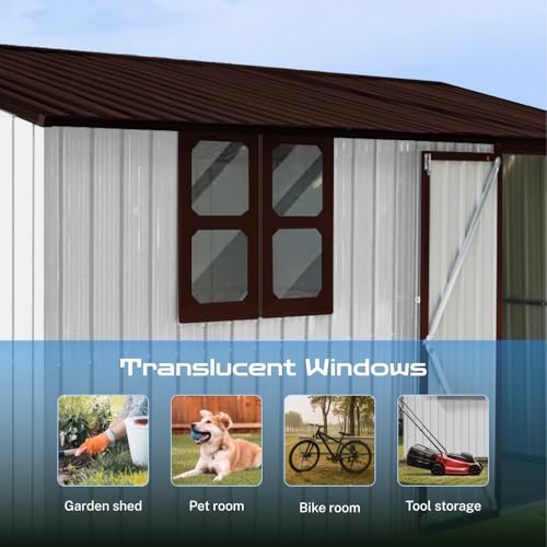 10' x 8' Large Outdoor Storage Shed, Sturdy Metal Building w/Windows & Lockable Doors for Garden, Backyard, Poolside and Lawn, Grey