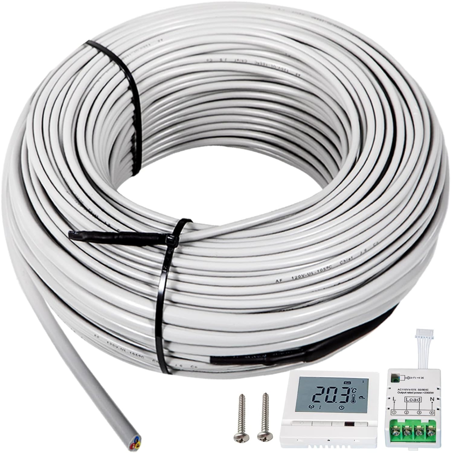 VEVOR Floor Heating Cable 128.8 Square Feet Durable Floor Tile Heat Cable, Waterproof and Insulated, with Convenient Temperature Control Panel, Rapid Heating Cable Under Floor w/No Noise or Radiation