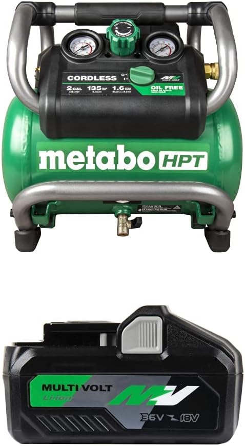 Metabo HPT 36V MultiVolt Cordless Air Compressor | Tool Only, No Battery | Brushless Motor | 135 Max PSI | 2-Gallon Capacity | 27.3 Lbs. | Optional AC Adapter | EC36DAQ4
