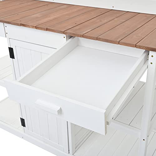 Outdoor Wooden Potting Bench Table – Farmhouse Garden Workstation with Drawers, Cabinet & Storage Shelves, Large Fir Wood Work Table for Patio, Backyard, Mudroom, Greenhouse (Light Brown, 66''H)