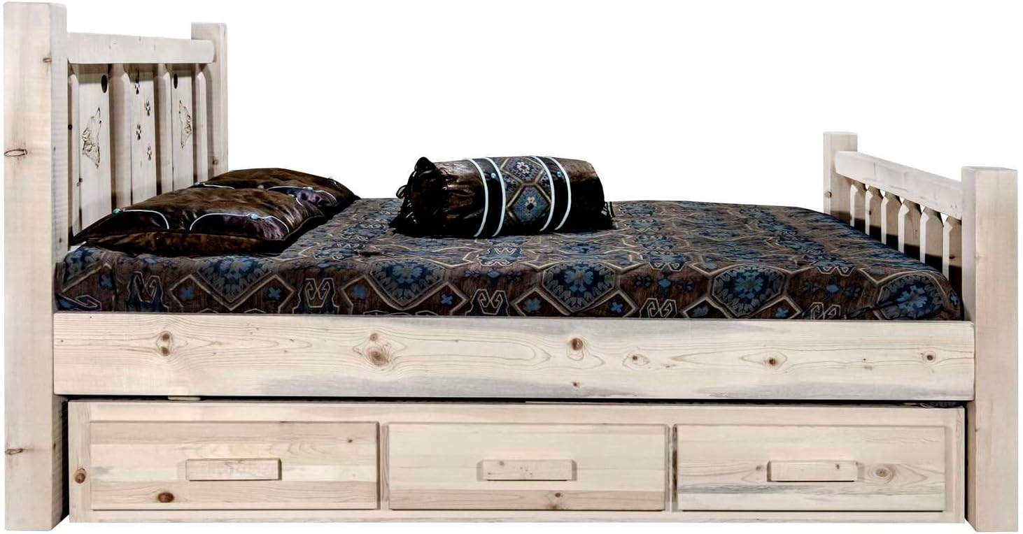 Montana Log Collection Wood Homestead Queen Storage Bed MWHCSBQLZWOLF