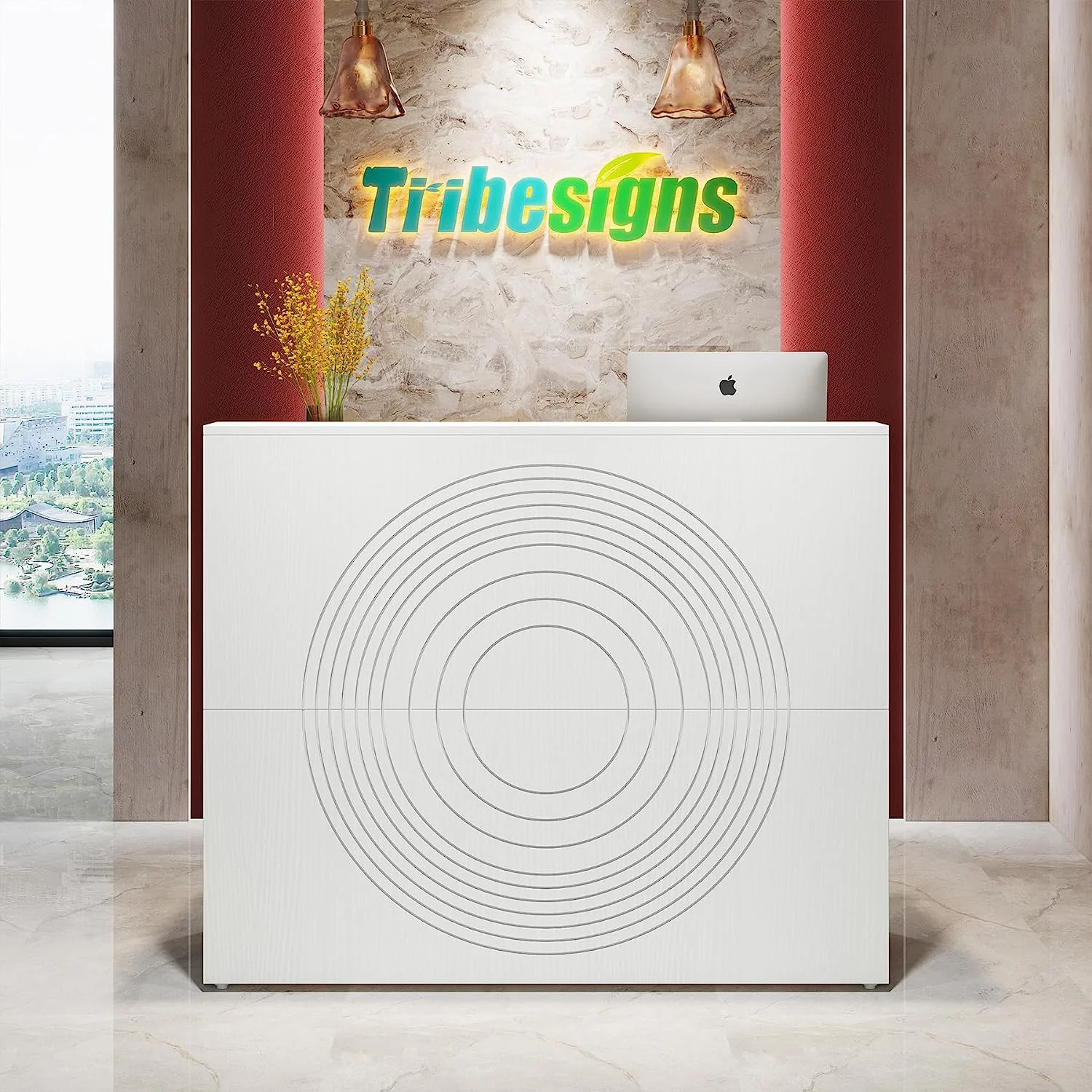 47 inch Reception Desk with Counter, Modern Front Desk, Retail Counter for Checkout, Lobby, Salon, White