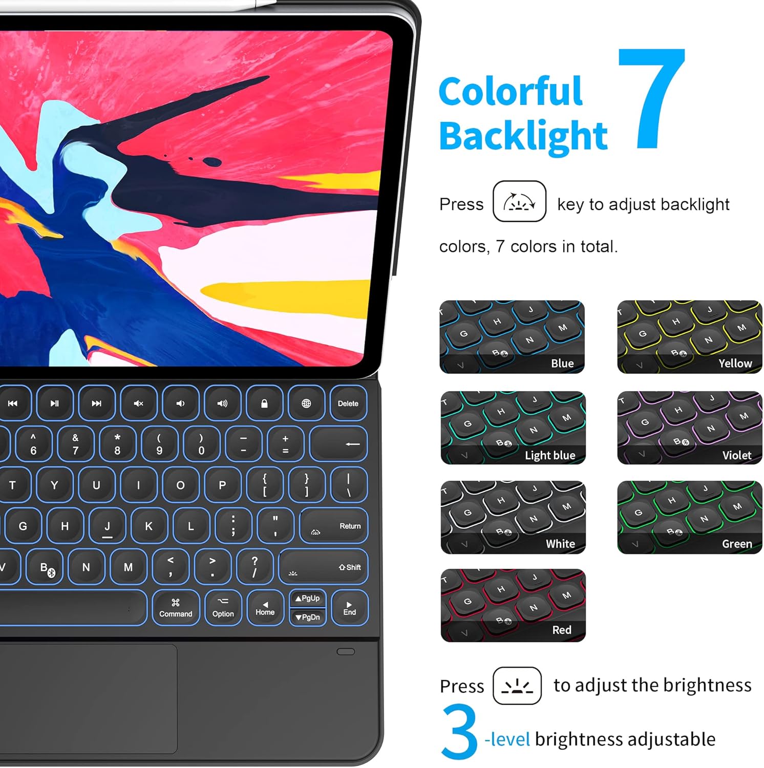 WIWU Magnetic Keyboard Case for iPad Pro 12.9‑inch, iPad Keyboard Case with iPadOS Shortcuts, Floating Cantilever Stand, Wireless Bluetooth, Attaches Magnetically, Multi-Touch Trackpad,7-Color Backlit