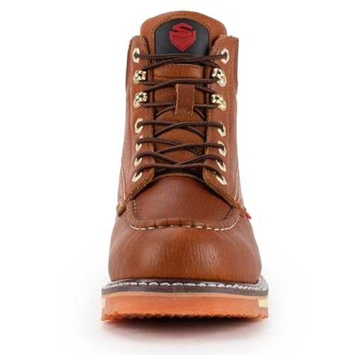 SUREWAY Mens Heavy Duty Soft/Composite/Steel Toe Work Boots for Men-Comfortable,Goodyear Welt,Full Grain Leather,6 in Wedge Moc Toe Construction Boots/Shoes