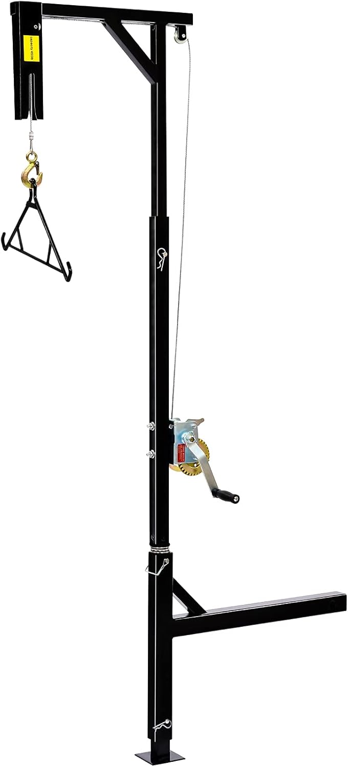 YIELDEDLAND Portable Game Hoist with 450 Pounds Capacity Truck Hitch Mount Deer Hanger with 360 Degree Swivel Complete Hoist Kit with Winch and Gambrel for Hunting Season Game up to 450lb