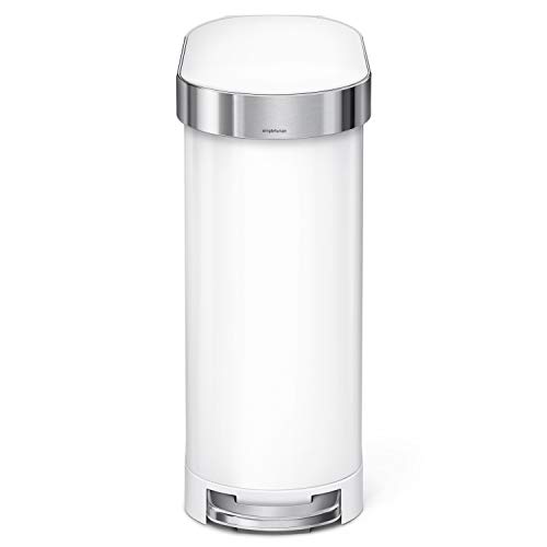simplehuman 45 Liter / 12 Gallon Slim Hands-Free Kitchen Step Trash Can, White Stainless Steel