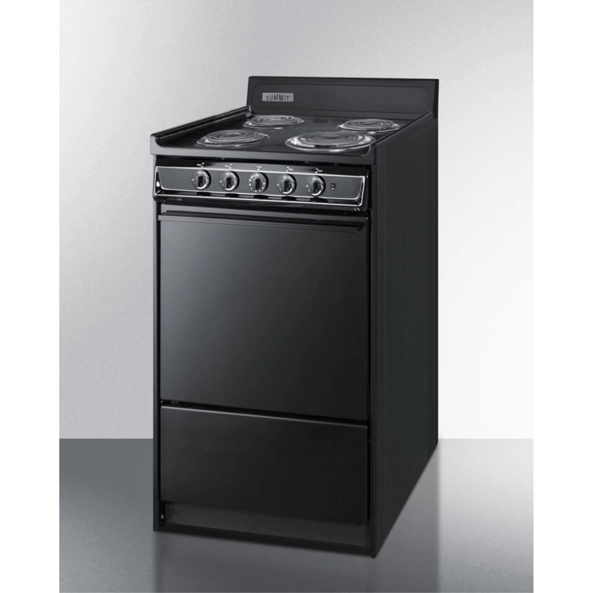 Summit Appliance  20 in. Wide Electric Range with Lower Storage Compartment, Black