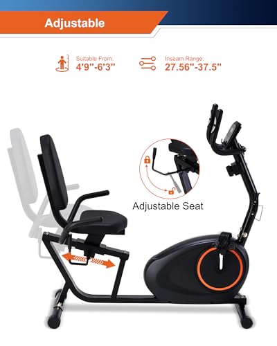 Recumbent Exercise Bike for Seniors - 400LB Weight Capacity Recumbent Bikes with Comfortable Seat, Pulse Sensor, 16-level Resistance, LCD Monitor