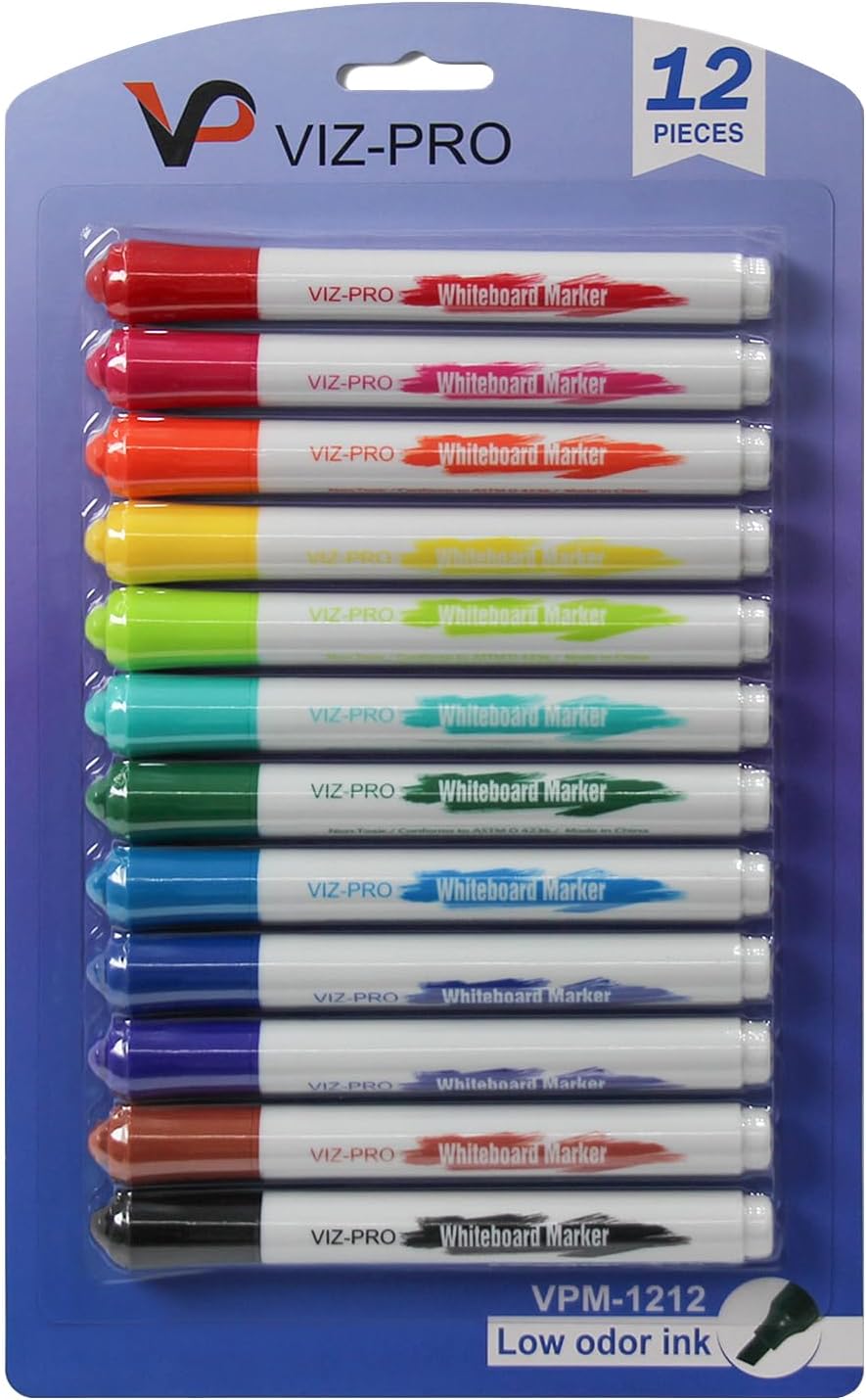 VIZ-PRO Double-Sided Magnetic Mobile Whiteboard 72 x 40 Inches, Aluminium Frame and Stand, with 12 Colors Dry Erase Markers