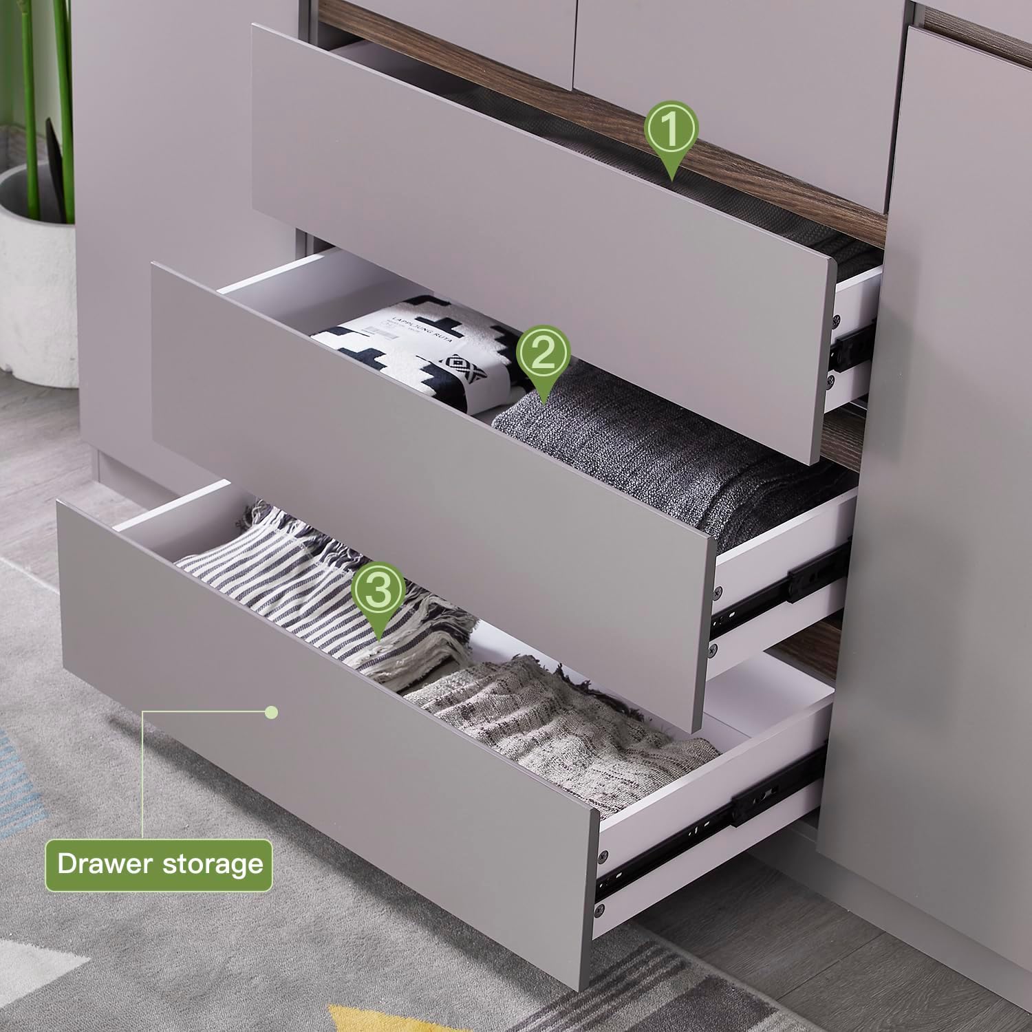 Wooden Armoire Wardrobe Closet, 4-Door 3 Drawers Gray Closet Cabinet for Large Capacity, Armoires and Wardrobes Closet for Hanging Clothes with Hanging Rod 63" L x 20.3" W x 72" H